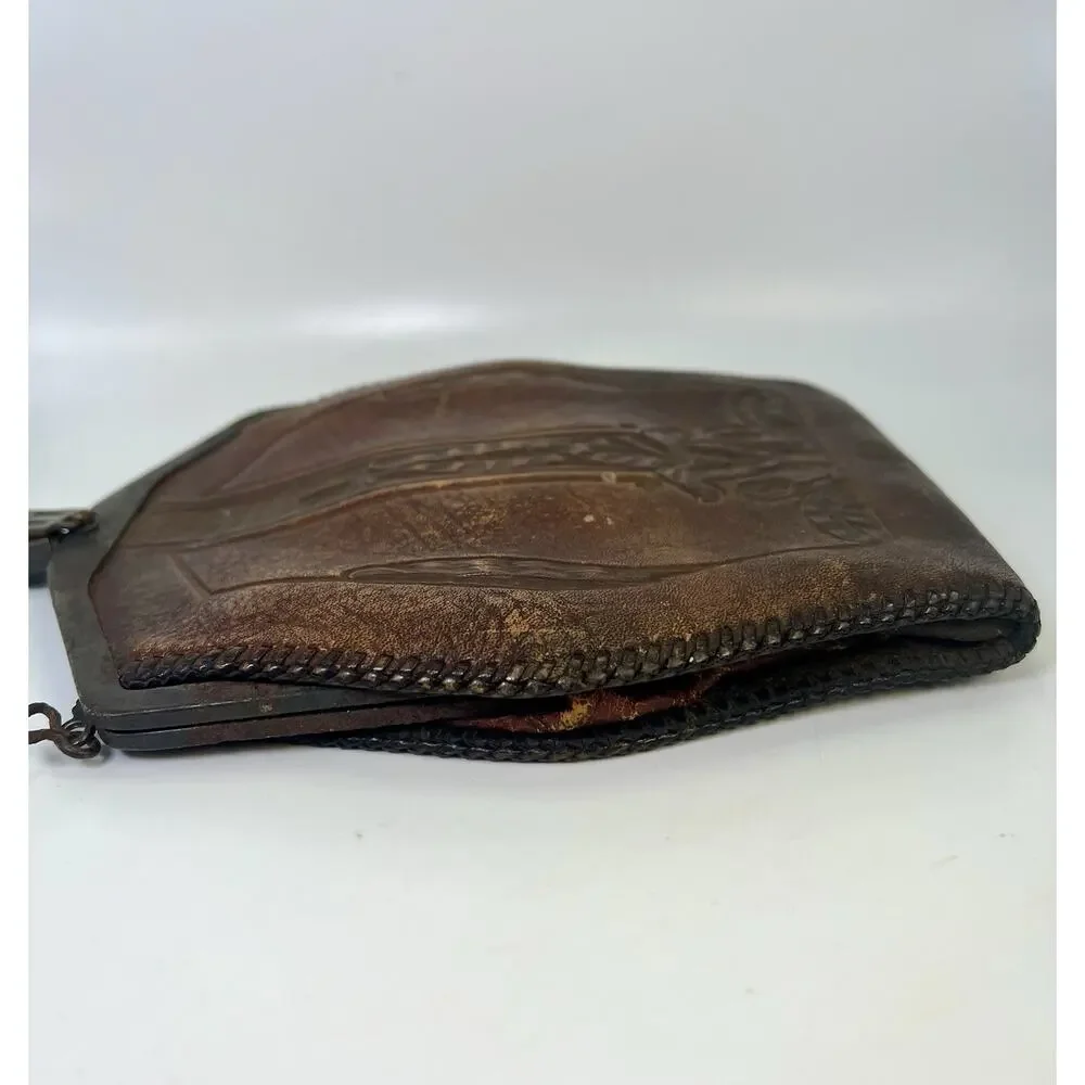 VTG Hand Tooled Leather Purse Turn Lock Clasp Early 1900s Art Nouveau Antique